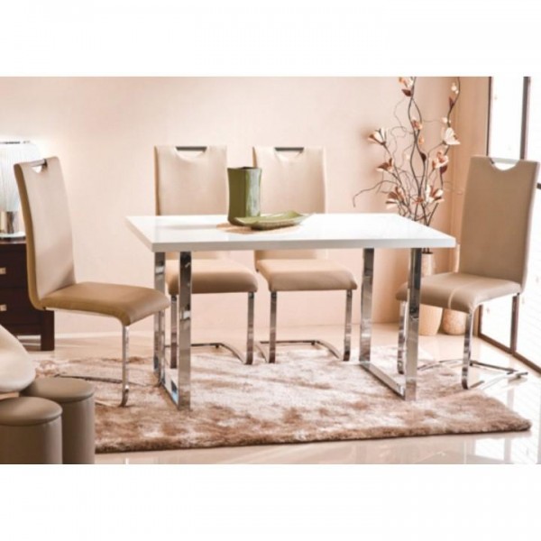 Jedálenský stôl, biela HG + chróm, TALOS