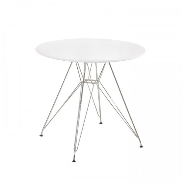 Jedálenský stôl, chróm/MDF, biela extra vysoký lesk HG, RONDY