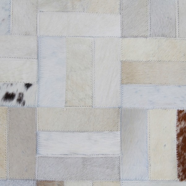 Luxusný kožený koberec, biela/sivá/hnedá, patchwork, 120x180, KOŽA typ 1