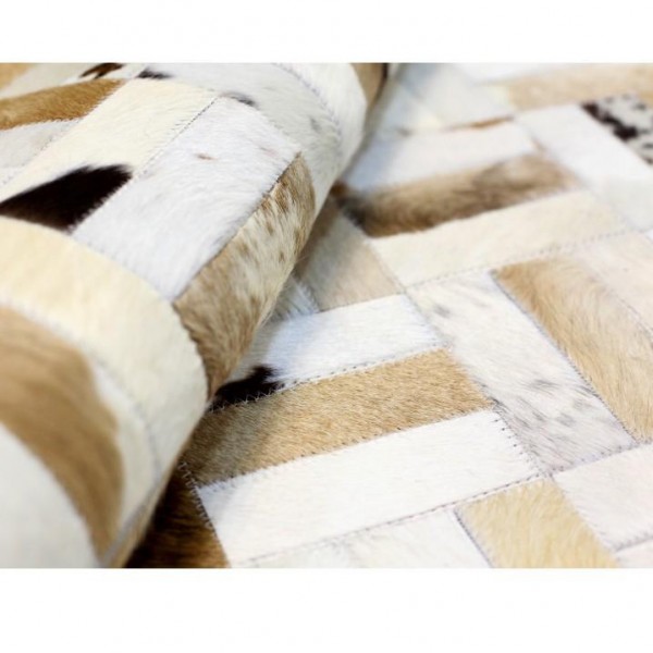 Luxusný kožený koberec, biela/sivá/hnedá, patchwork, 120x180, KOŽA typ 1
