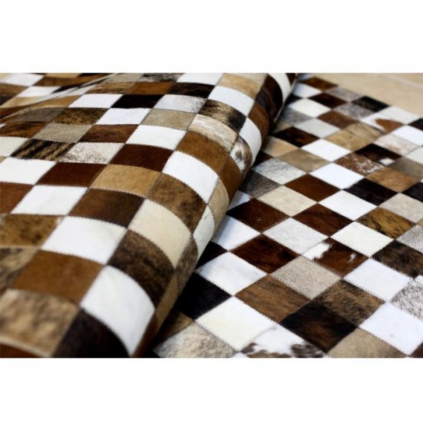 Luxusný kožený koberec, hnedá/čierna/biela, patchwork, 80x144, KOŽA TYP 3