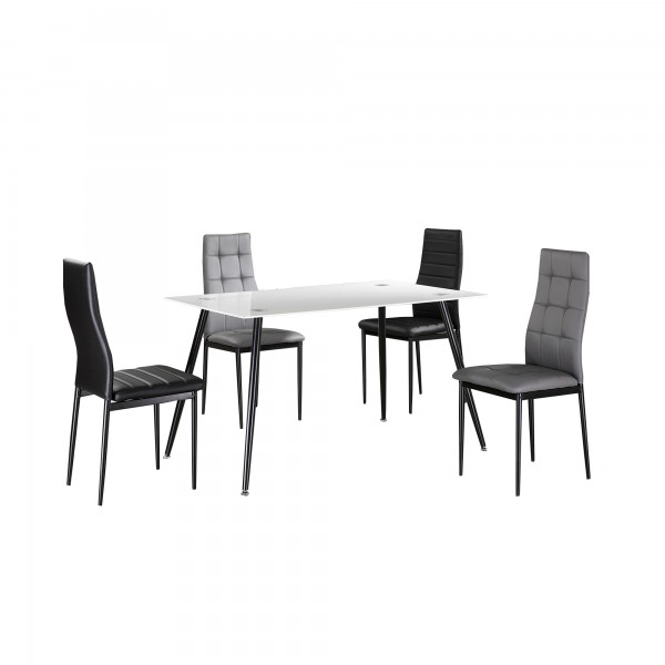 Jedálenský stôl, biele sklo/čierny kov, ADMER