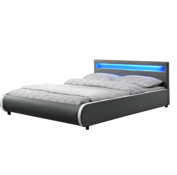 Manželská posteľ s RGB LED osvetlením, sivá, 160x200, DULCEA