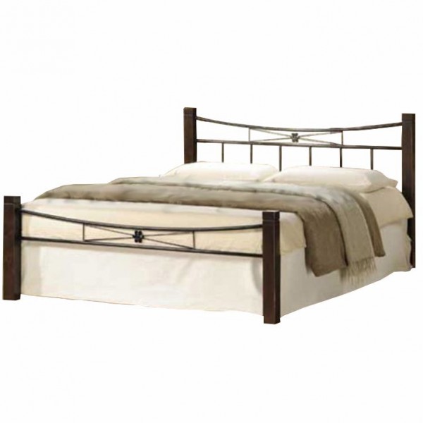 Kovová posteľ, drevo orech/čierny kov, 160x200, Paula