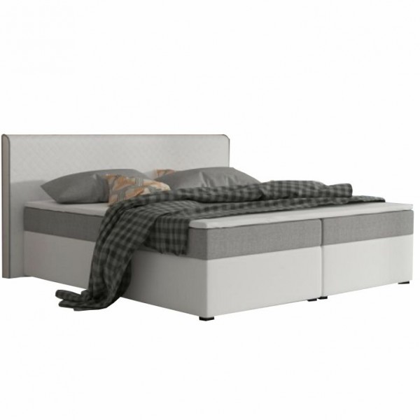 Komfortná posteľ, sivá látka/biela ekokoža, 180x200, NOVARA KOMFORT