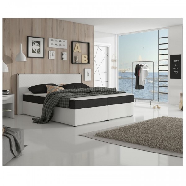 Komfortná posteľ, čierna látka/biela ekokoža, 180x200, NOVARA KOMFORT