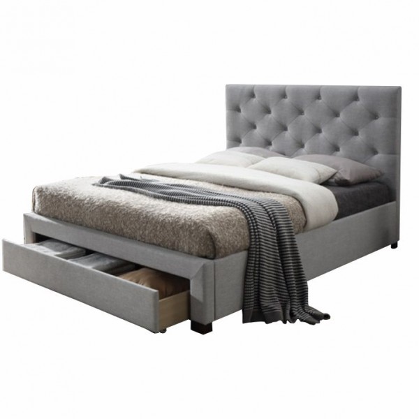 Moderná posteľ s úložným priestorom, sivá látka, 180x200, SANTOLA