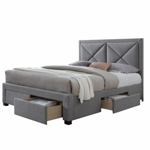 Luxusná posteľ s úložným priestorom, látka sivý melír, 160x200, XADRA
