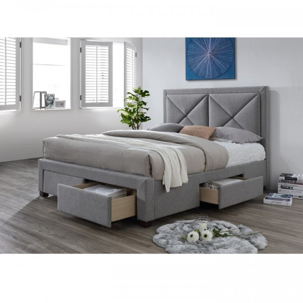 Luxusná posteľ s úložným priestorom, látka sivý melír, 160x200, XADRA
