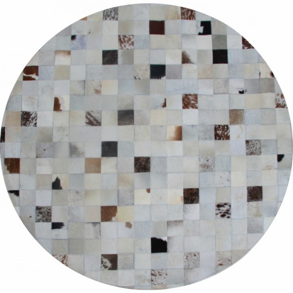 Luxusný kožený koberec, biela/sivá/hnedá, patchwork, 150x150, KOŽA TYP 10
