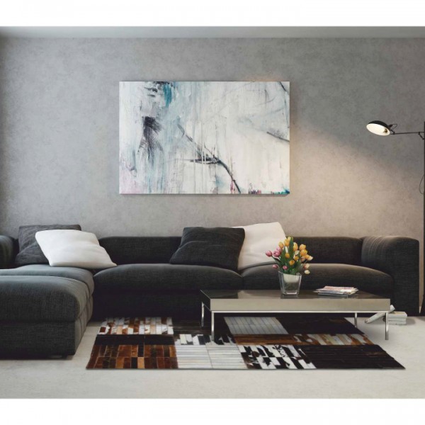 Luxusný kožený koberec, čierna/hnedá/biela, patchwork, 69x140, KOŽA TYP 4