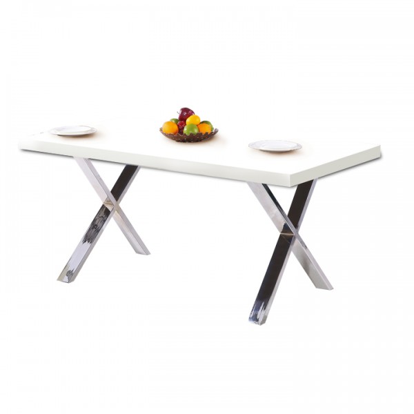 Jedálenský stôl, biela vysoký lesk HG/chróm, ANSEL