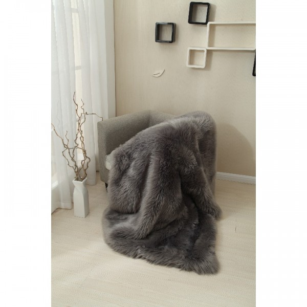 Kožušinová deka, sivá, 150x180, EBONA TYP 5