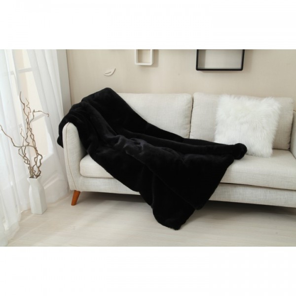 Kožušinová deka, čierna, 150x170, RABITA TYP 1