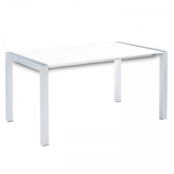 Jedálenský stôl, rozkladací, MDF/kov, biela extra vysoký lesk HG/strieborná, DARO