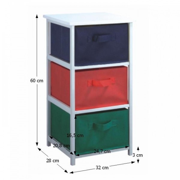Viacúčelová komoda s úložnými boxami z látky, biely rám/farebné boxy, COLOR 94