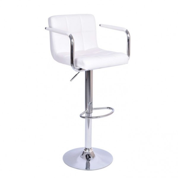 Barová stolička, biela ekokoža/chróm, LEORA New