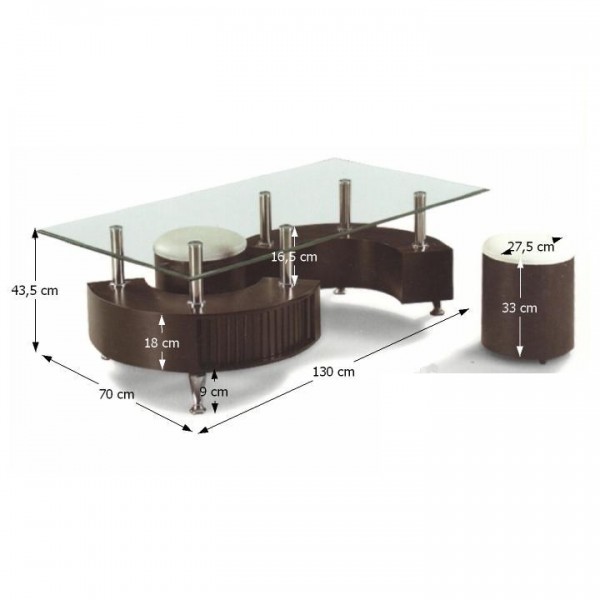Konferenčný stolík, 2 taburetky, ekokoža biela/orech, OTELO