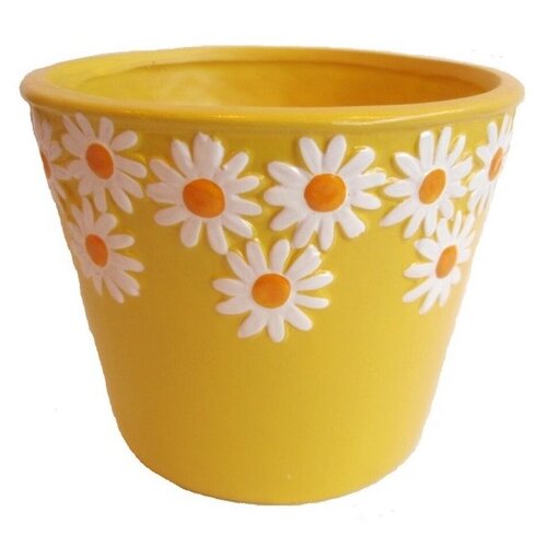 Keramický obal na kvetináč Margaréty žltá, pr. 12 cm