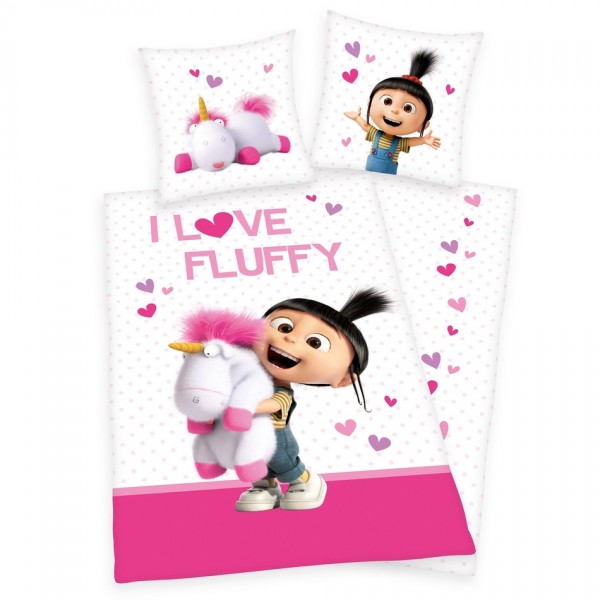 Herding Detské bavlnené obliečky Mimoni Agnes - I love Fluffy, 135 x 200 cm, 80 x 80 cm