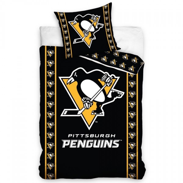 BedTex Bavlnené obliečky NHL Pittsburgh Penguins Stripes, 140 x 200 cm, 70 x 90 cm