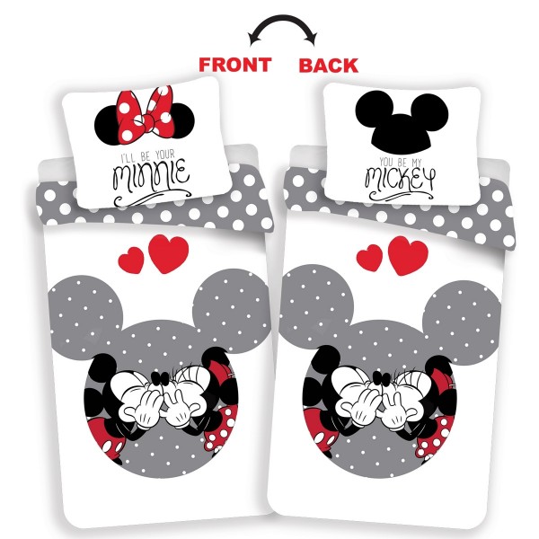 Jerry Fabrics Bavlnené obliečky Mickey a Minnie Love grey, 140 x 200 cm, 70 x 90 cm