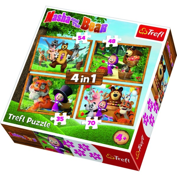 TREFL Puzzle Máša a medvěd 4v1 (35,48,54,70 dílků)