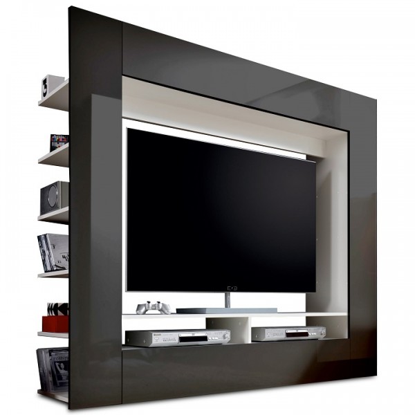 Luxusná TV a media stena, čierna/extra vysoký lesk, MEDI TV
