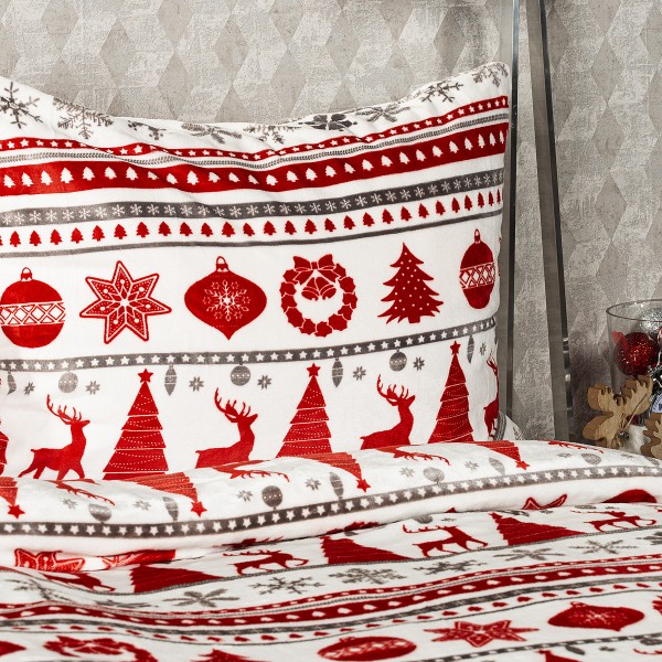 4Home obliečky mikroflanel Christmas Time červená, 160 x 200 cm, 2 ks 70 x 80 cm