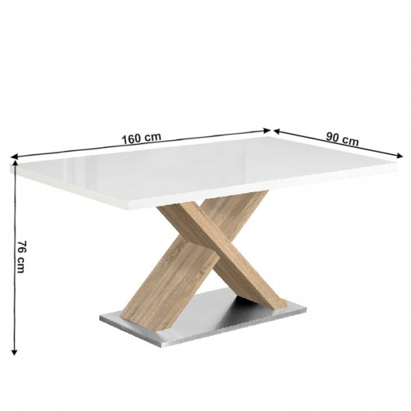 Jedálenský stôl, biela s vysokým leskom HG/dub sonoma, FARNEL